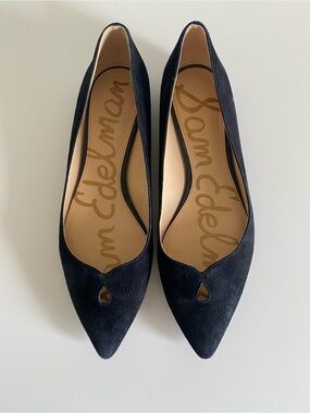 Sam Edelman Black Suede Pointed Toe Flats with Teardrop Cutout